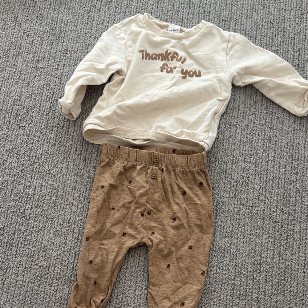 Carter's Cream Top and Brown Heart Print Pants Set